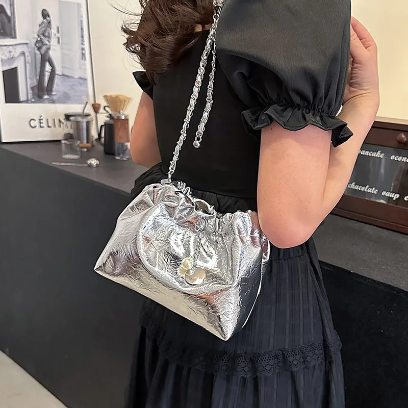 Iman's House PU Shoulder Bag Regular Women's Ecru/Silver/Black-6