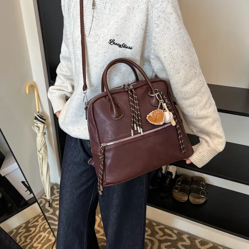 Iman's House PU Backpack Women's Brown/Coffee/Ancora Red/Black-13