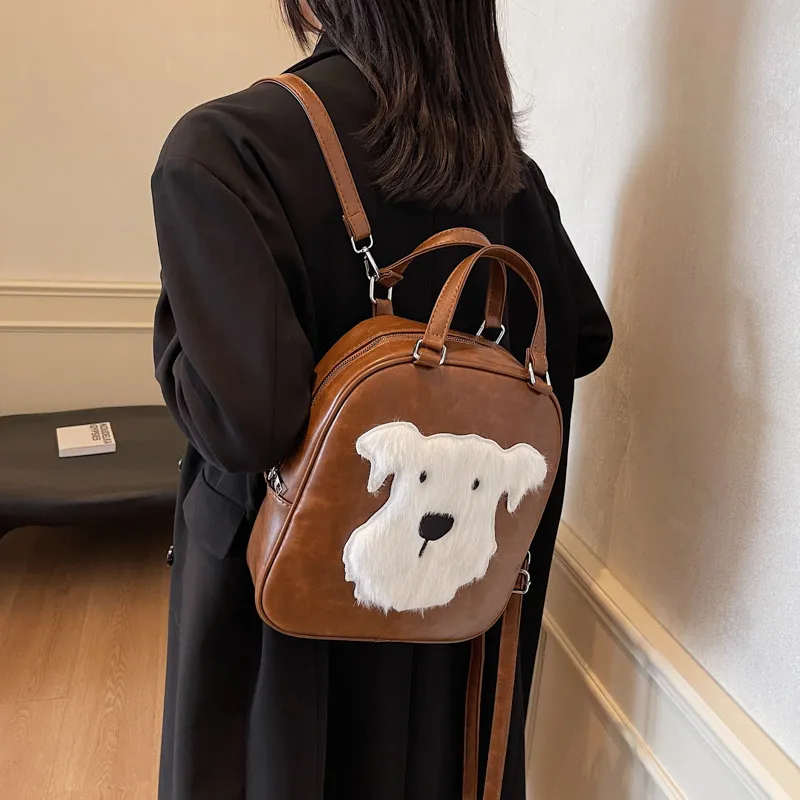 Iman's House PU Portable Crossbody Backpack Women's Coffee, Brown, Black-8