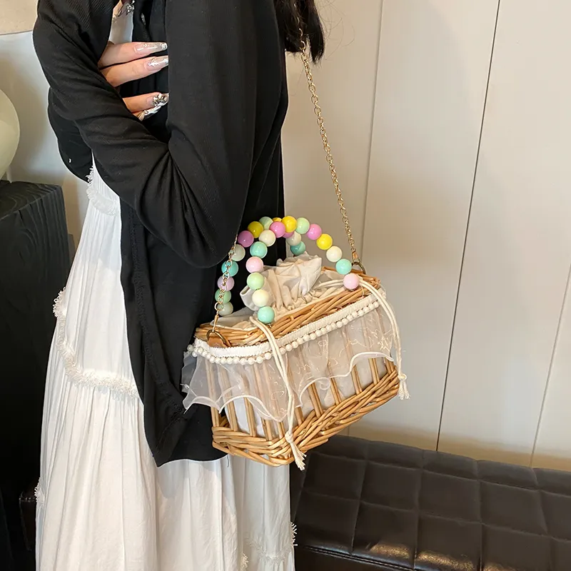 Iman's House Special Material Shoulder Bag Women's Round White/Square White/Square Multicolor-11