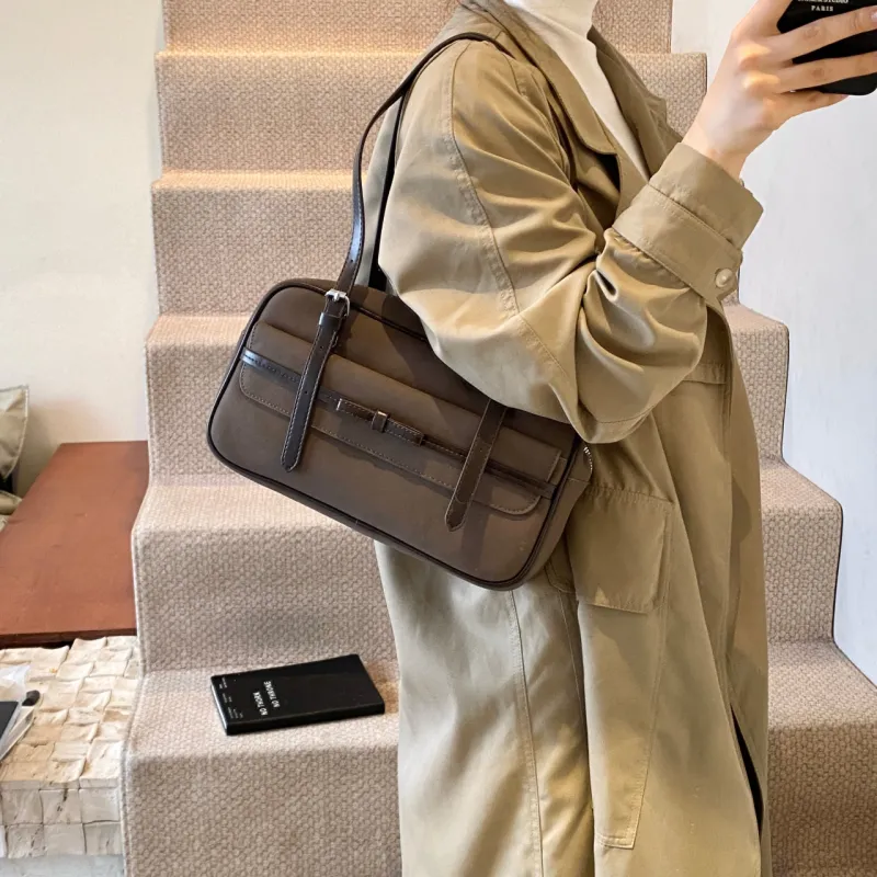 Iman's House PU & Matte Bowling Bag Shoulder Bag Women's Brown/Coffee/Gray/Black-12