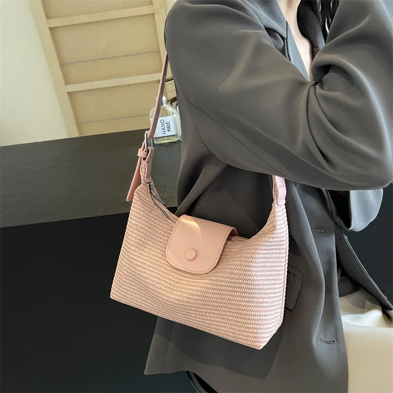 Iman's House Woven Shoulder Bag Women's Brown/Black/Pink-9