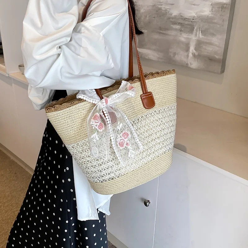 Iman's House Straw Woven Shoulder Bag Women's Wide Stripe Ecru/Lacy Khaki/Cut Out Ecru/Stripes Brown/Wide Stripe Khaki-13