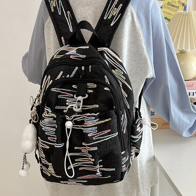 Iman's House Nylon Backpack Pink/White/Yellow/Black-10