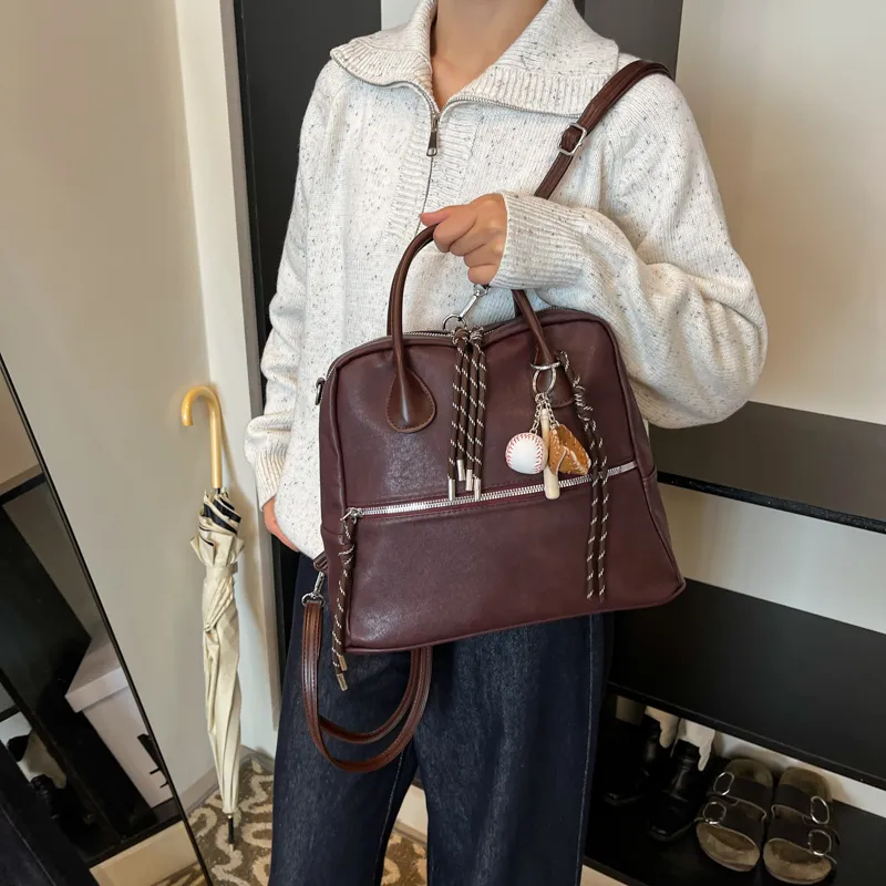 Iman's House PU Backpack Women's Brown/Coffee/Ancora Red/Black-10