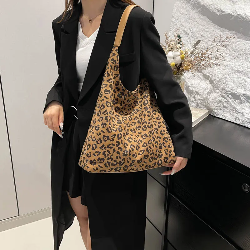 Iman's House Suede With PU Coating Shoulder Bag Women's Black/Coffee/Brown/Leopard Print-17