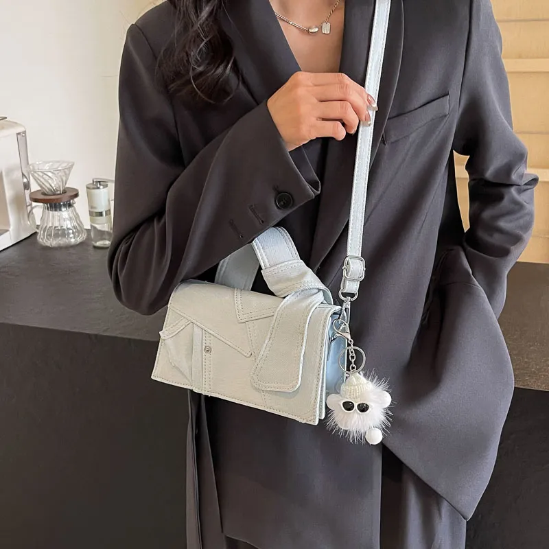 Iman's House Denim Shoulder Bag Women's Denim White/Denim Blue/Black-1