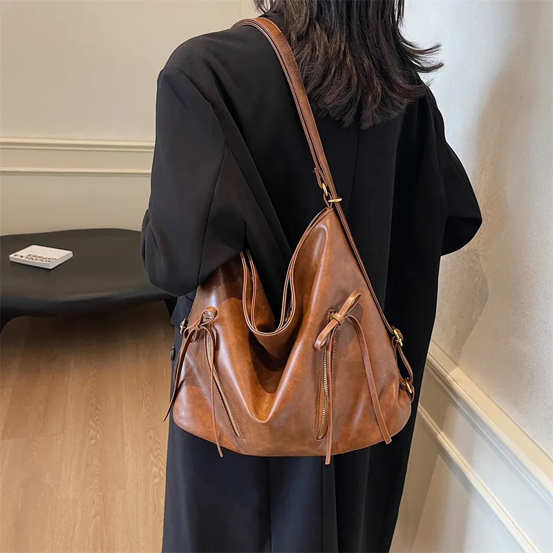 Iman's House PU Tote Bag, Shopping Bag, Crossbody Bag, Double Shoulder Bag, Shoulder Bag Women's Brown/Coffee/Black-2