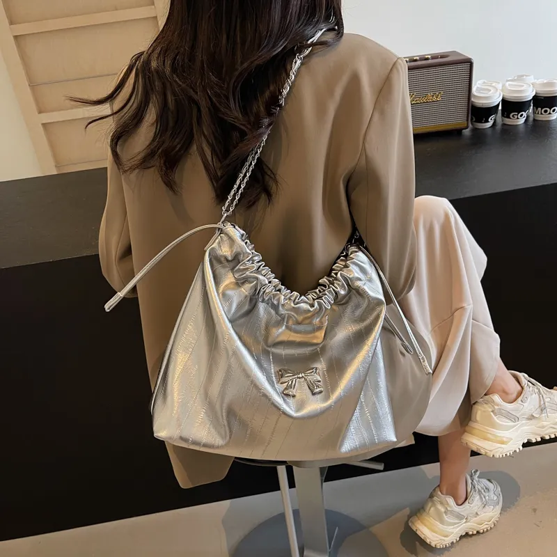 Iman's House PU Shoulder Bag Women's Silver/White/Black-3