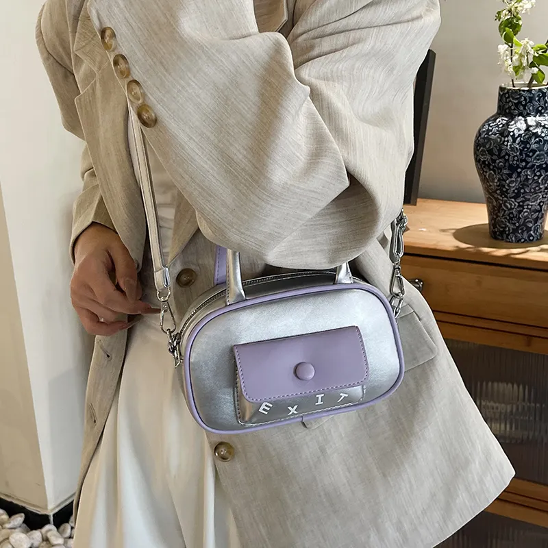 Iman's House PU One Shoulder Handbag Women's Ecru/Yellow/Silver/Purple-9