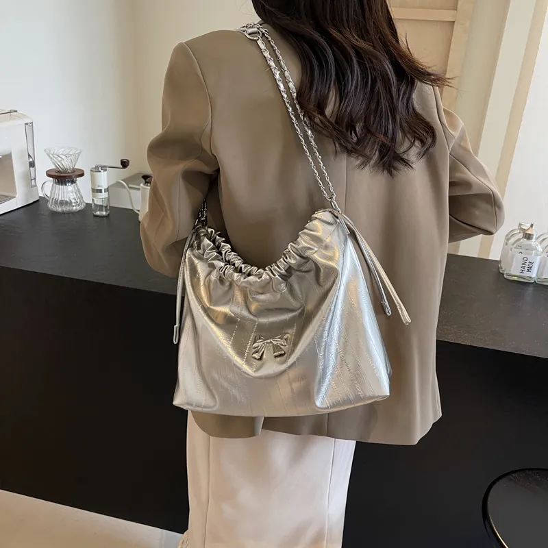 Iman's House PU Shoulder Bag Women's Silver/White/Black-2