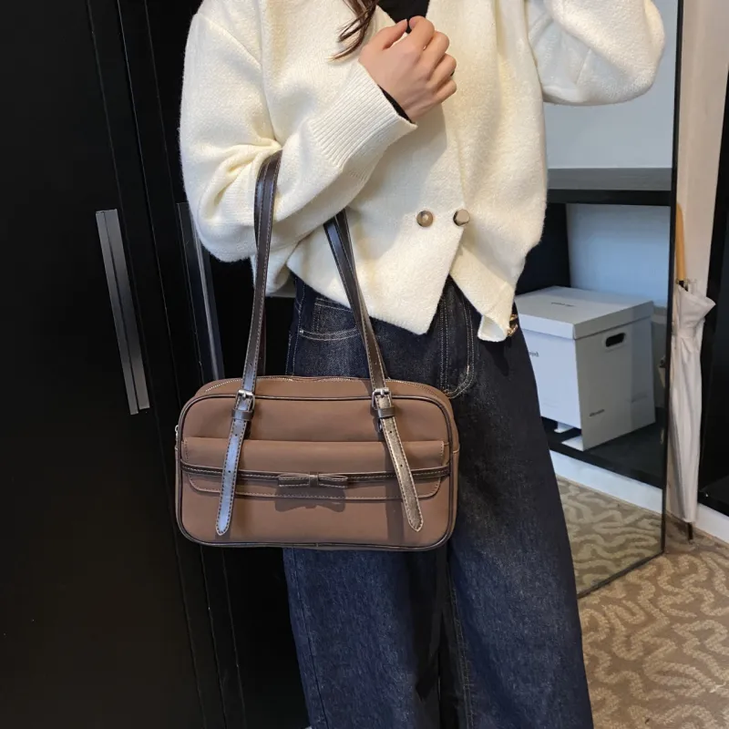 Iman's House PU & Matte Bowling Bag Shoulder Bag Women's Brown/Coffee/Gray/Black-6