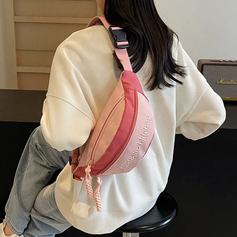Iman's House Nylon Fabric Shoulder Bag Women's Pink/Ecru/Gray/Black-1