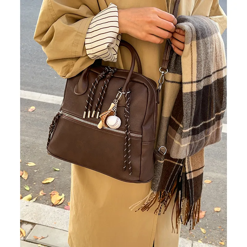 Iman's House PU Backpack Women's Brown/Coffee/Ancora Red/Black-8