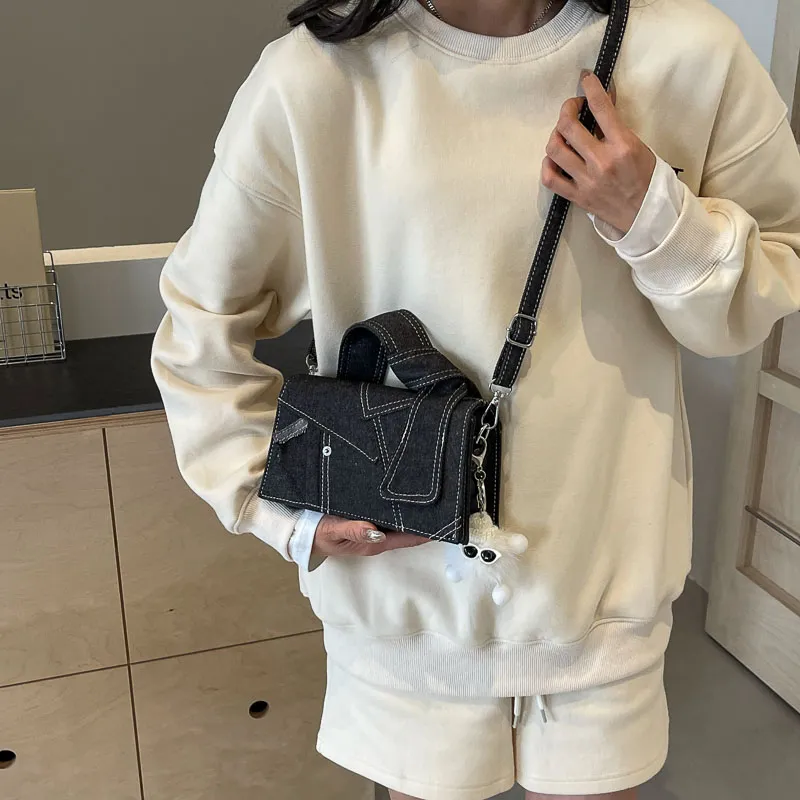 Iman's House Denim Shoulder Bag Women's Denim White/Denim Blue/Black-13