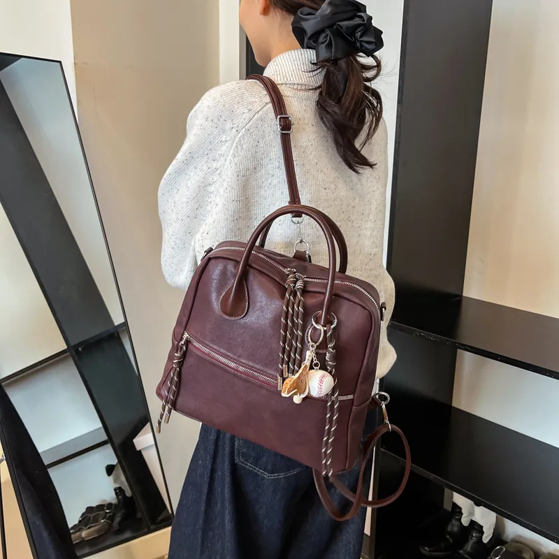 Iman's House PU Backpack Women's Brown/Coffee/Ancora Red/Black-12