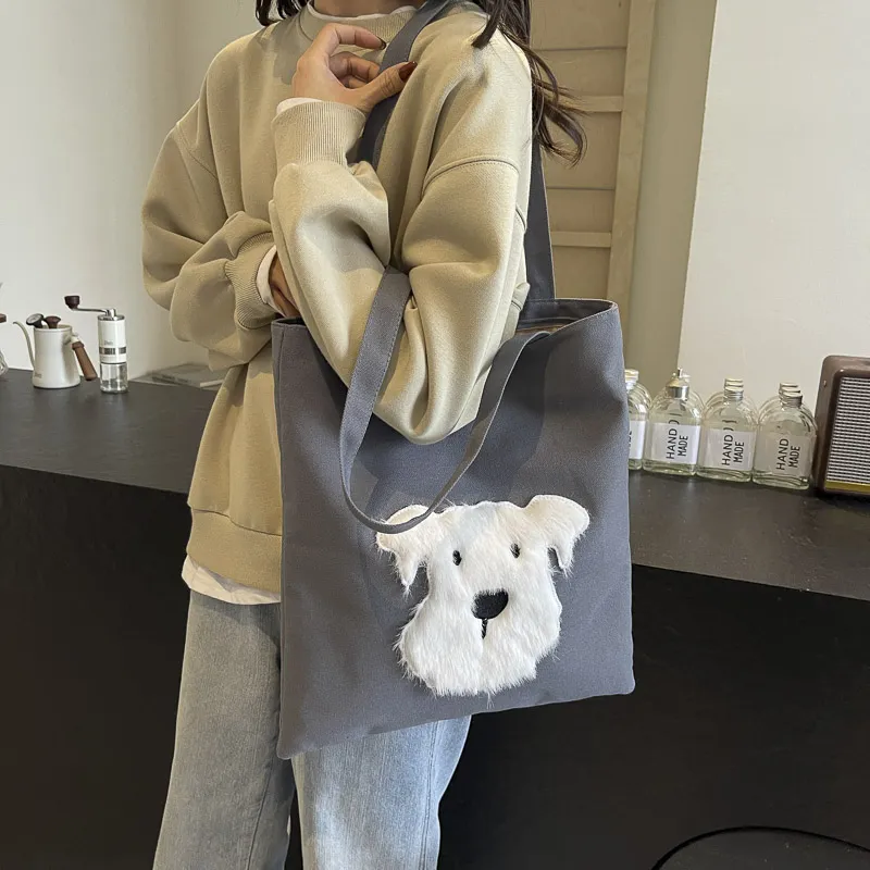 Iman's House Canvas Tote Bag Shoulder Bag Women's Ecru/Gray/Black-7