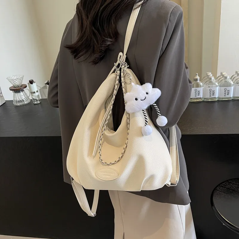 Iman's House PU Portable One Shoulder Backpack Regular Women's White/Blue/Black-4