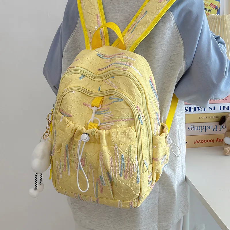 Iman's House Nylon Backpack Pink/White/Yellow/Black-7