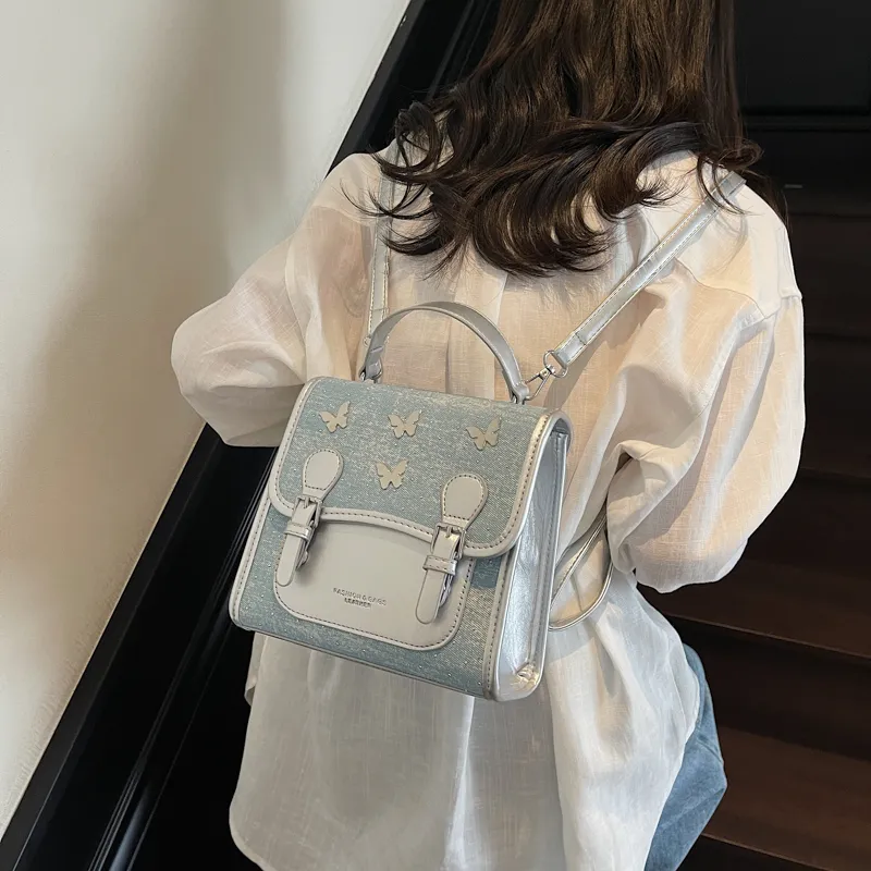 Iman's House Fabric Backpack Women's Sky Blue/Denim Blue/Black-2