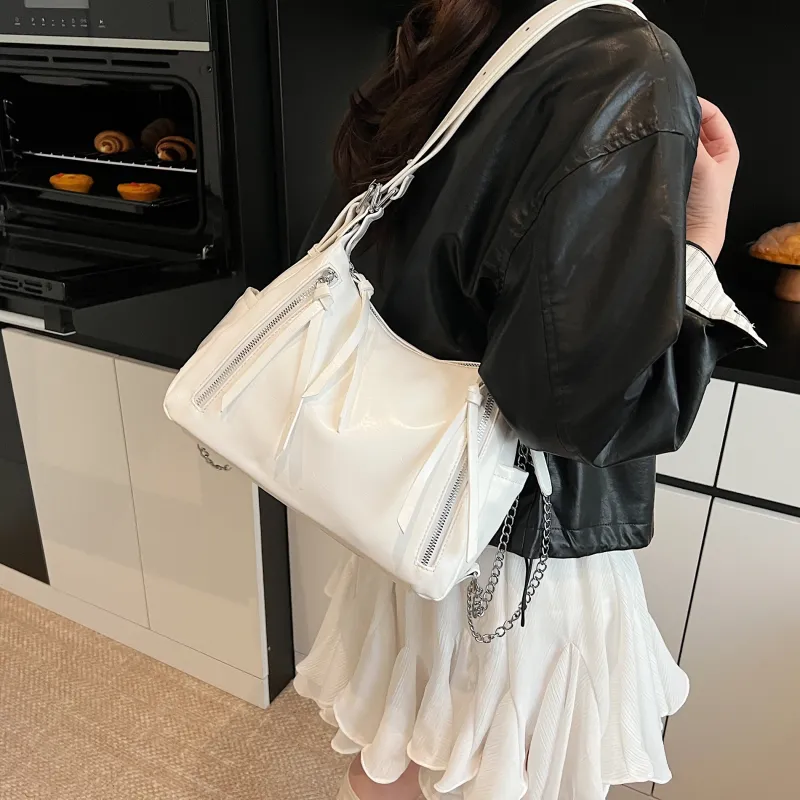 Iman's House PU Shoulder Bag Women's Black/White/Silver/Blue-7