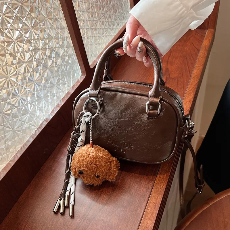 Iman's House PU Bowling Bag Handbag Women's Brown/Coffee/Burgundy/Black-5