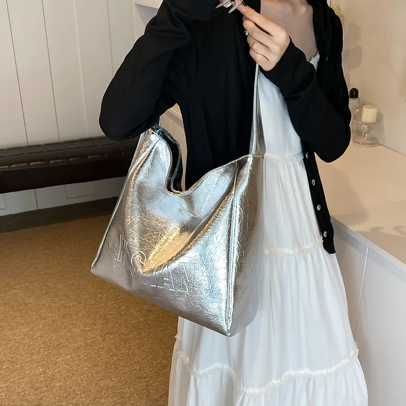 Iman's House PU Tote Shoulder Bag, Crossbody Bag Women's Silver/Gold/Black-4
