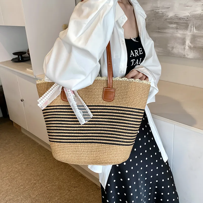Iman's House Straw Woven Shoulder Bag Women's Wide Stripe Ecru/Lacy Khaki/Cut Out Ecru/Stripes Brown/Wide Stripe Khaki-19