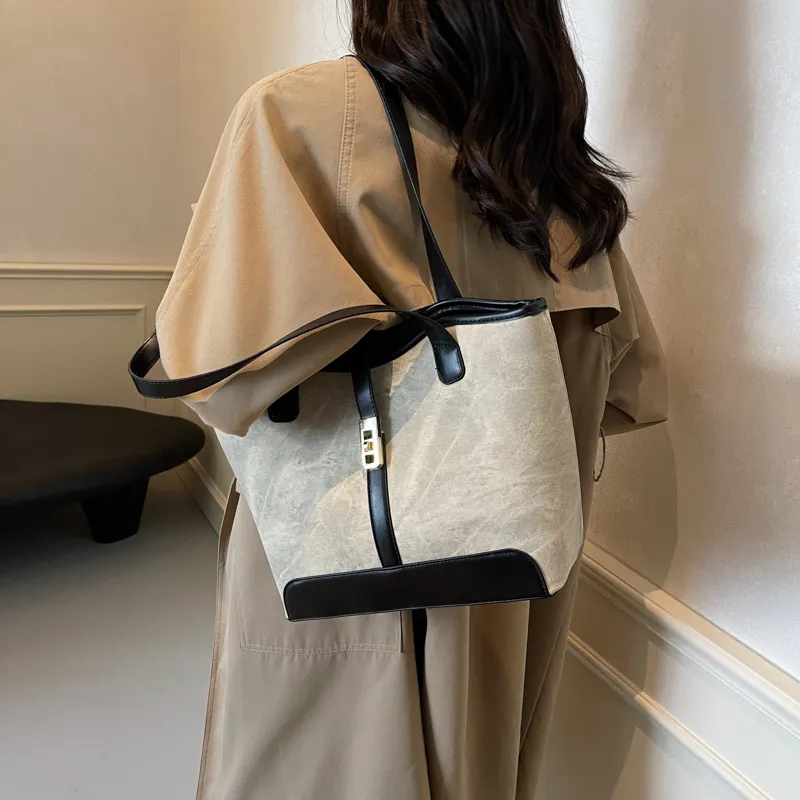 Iman's House PU Tote Bag Shoulder Bag Regular Women's Ecru/Dark Tea/Blue/Coffee-2