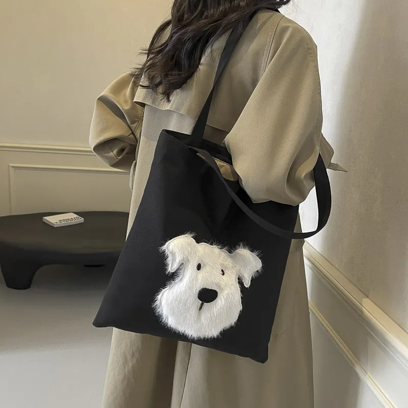 Iman's House Canvas Tote Bag Shoulder Bag Women's Ecru/Gray/Black-11