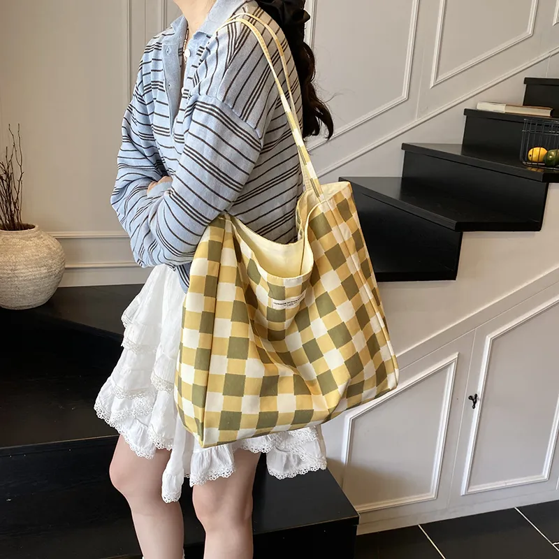 Iman's House Fabric Tote Bag, Shopping Bag, Shoulder Bag Women's Blue/Yellow/Pink-4