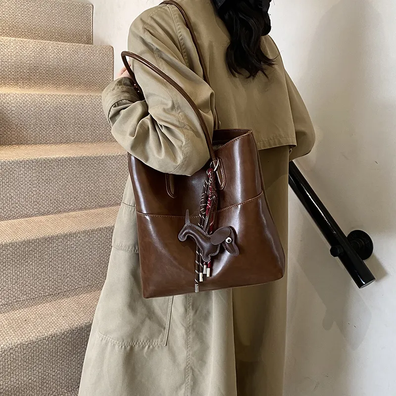 Iman's House PU Tote Bag Shopping Bag Shoulder Bags Women's Ecru/Brown/Coffee/Black-5