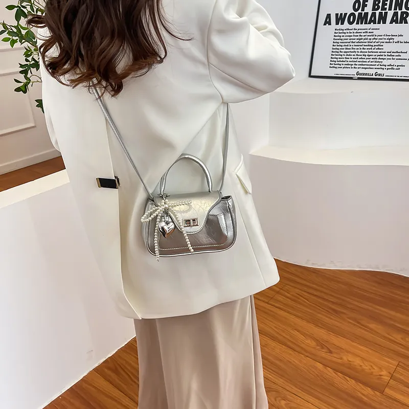 Iman's House Pu Shoulder Bag Crossbody Bag Small Size Silver/Cherry Red/Ecru/Black-2