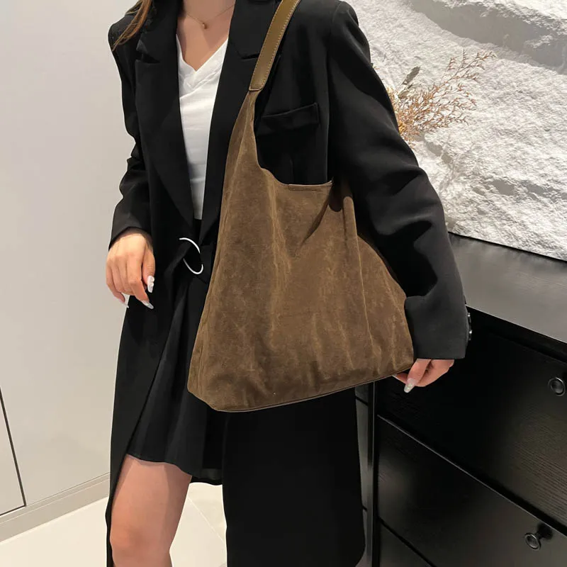 Iman's House Suede With PU Coating Shoulder Bag Women's Black/Coffee/Brown/Leopard Print-12