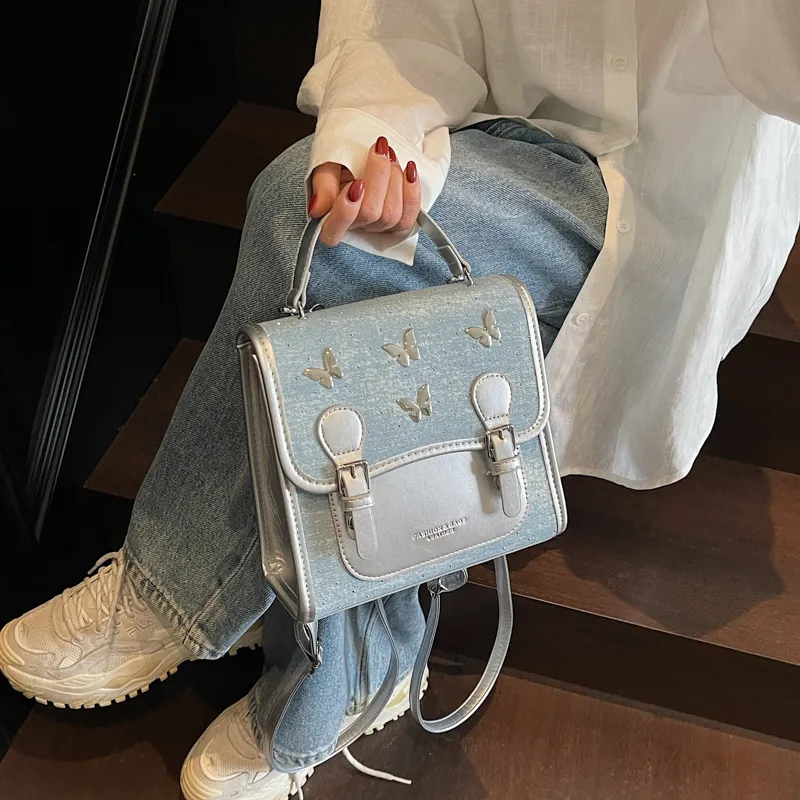 Iman's House Fabric Backpack Women's Sky Blue/Denim Blue/Black-4