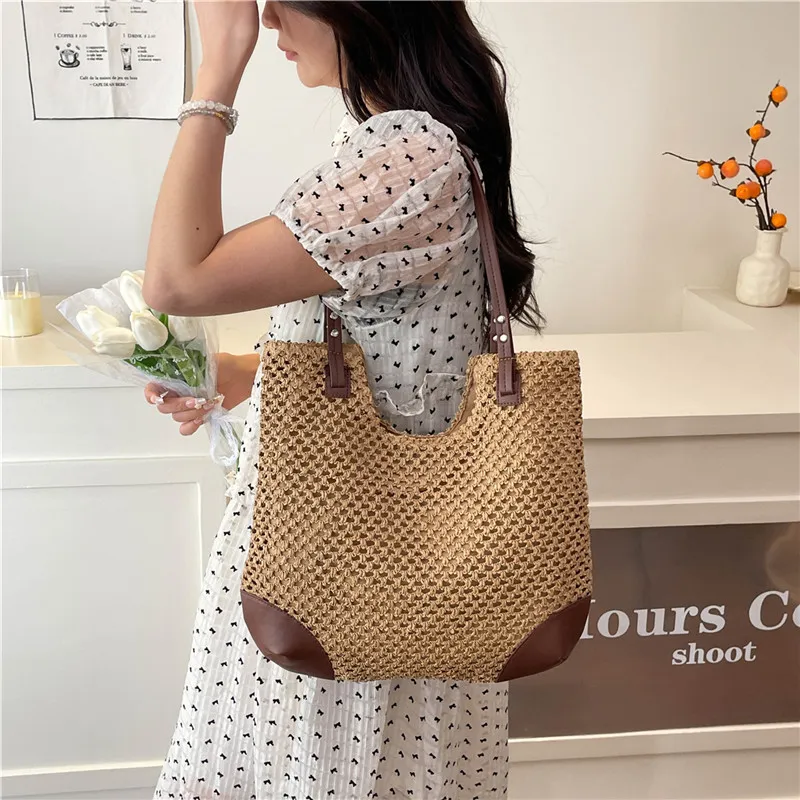 Iman's House Straw Woven Shoulder Bag Women's Ecru/Khaki-6