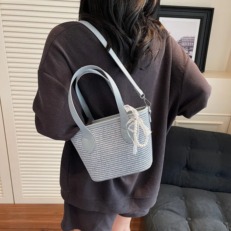 Iman's House Straw Woven Handbag Women's Khaki/Pink/Blue/Black-11