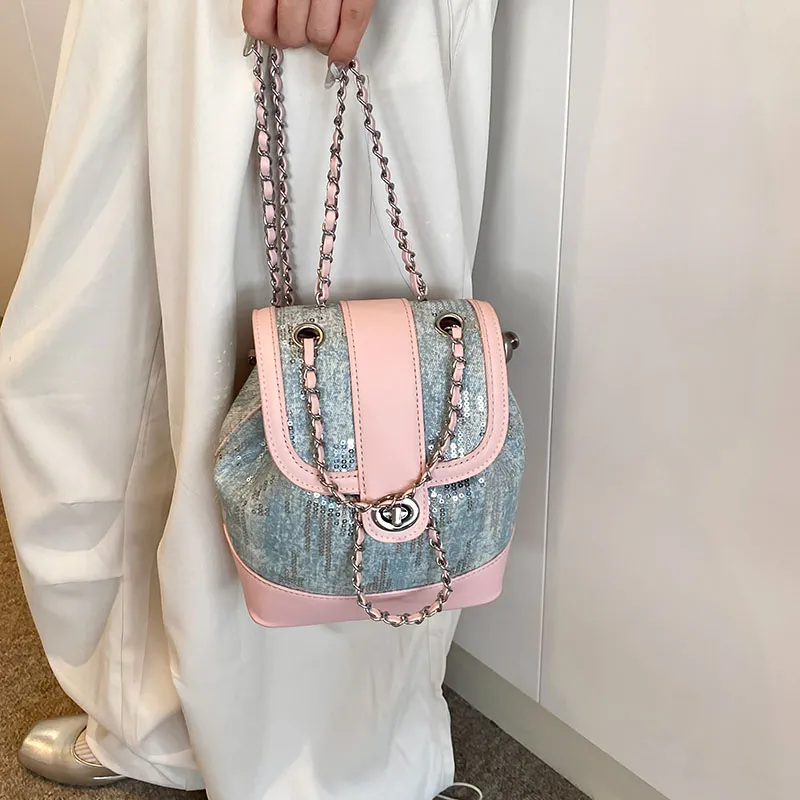 Iman's House PU Backpack Pink/Pearl White-2