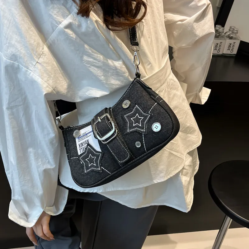 Iman's House Denim Shoulder Bag Women's Blue/Black-7