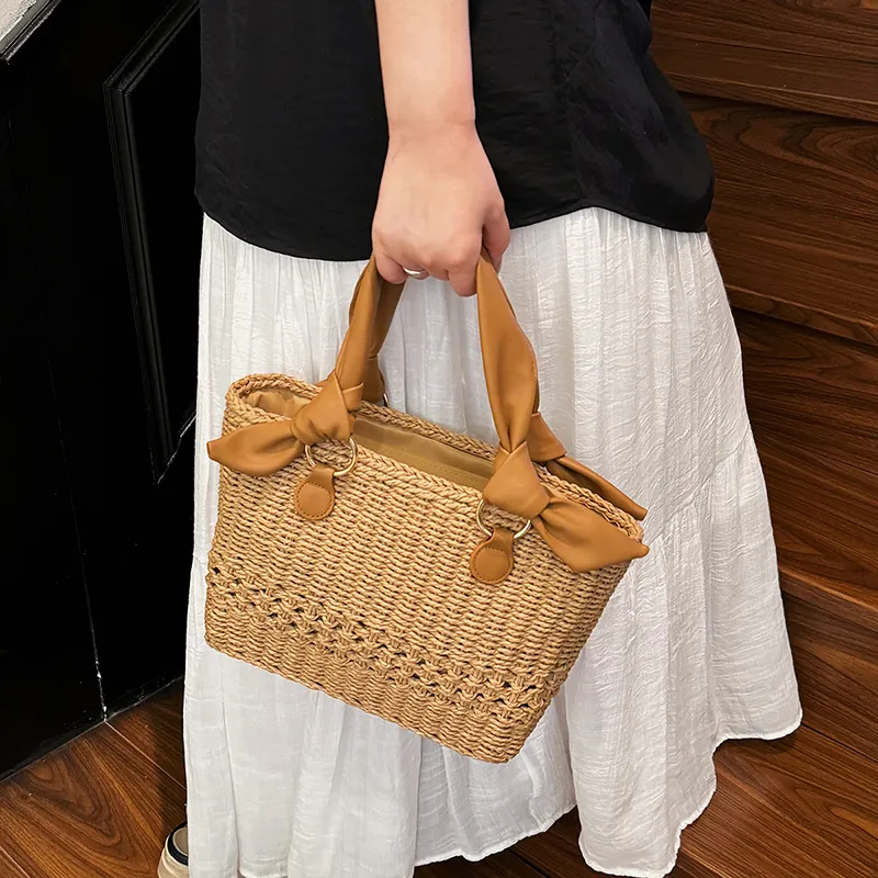 Iman's House Straw Woven Handbag Regular Women's Ecru/Khaki-6