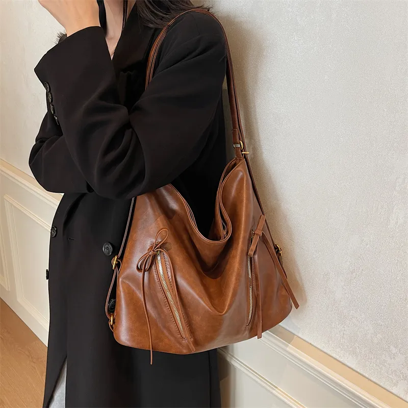 Iman's House PU Tote Bag, Shopping Bag, Crossbody Bag, Double Shoulder Bag, Shoulder Bag Women's Brown/Coffee/Black-3