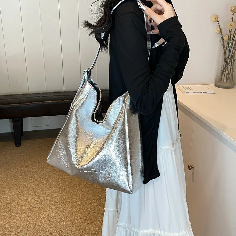 Iman's House PU Tote Shoulder Bag, Crossbody Bag Women's Silver/Gold/Black-3