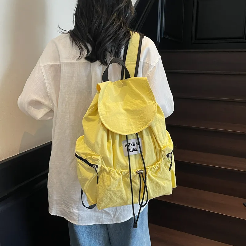 Iman's House Fabric Backpack Regular Women's Ecru/Yellow/Khaki/Green/Pink-6