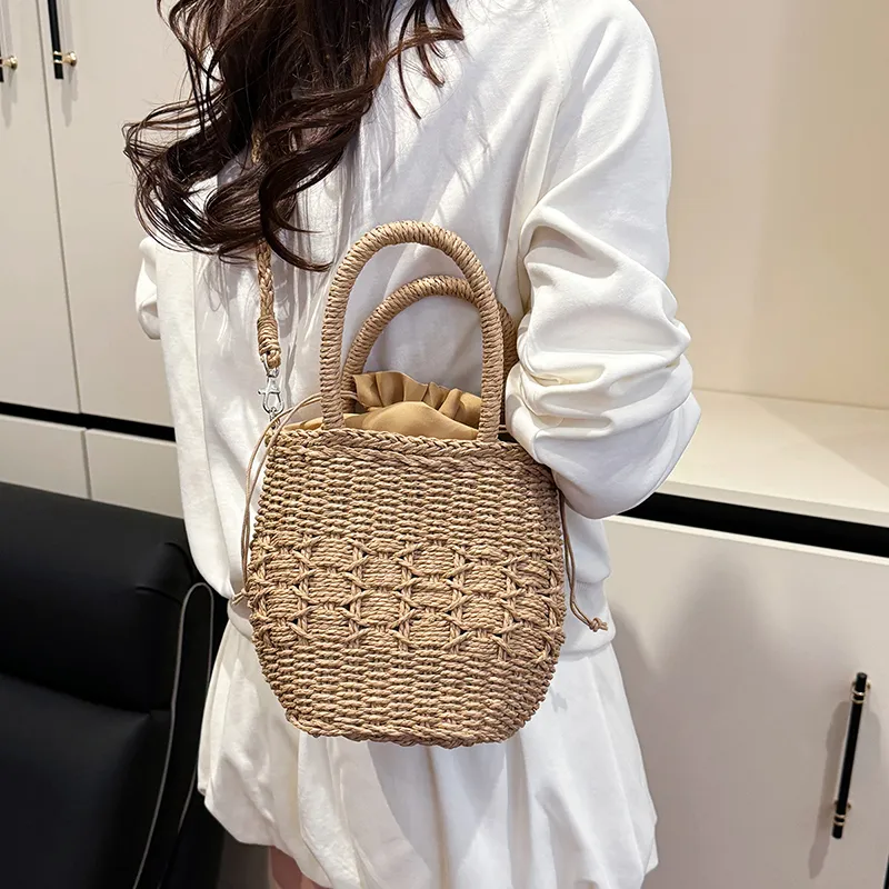 Iman's House Straw Woven Handbag Women's Ecru/Khaki-5