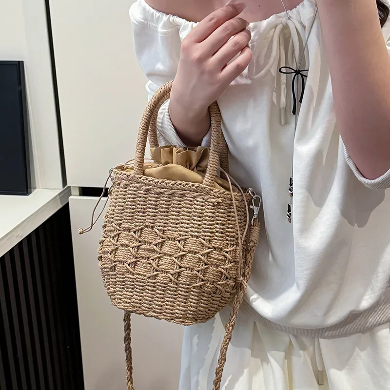 Iman's House Straw Woven Handbag Women's Ecru/Khaki-7