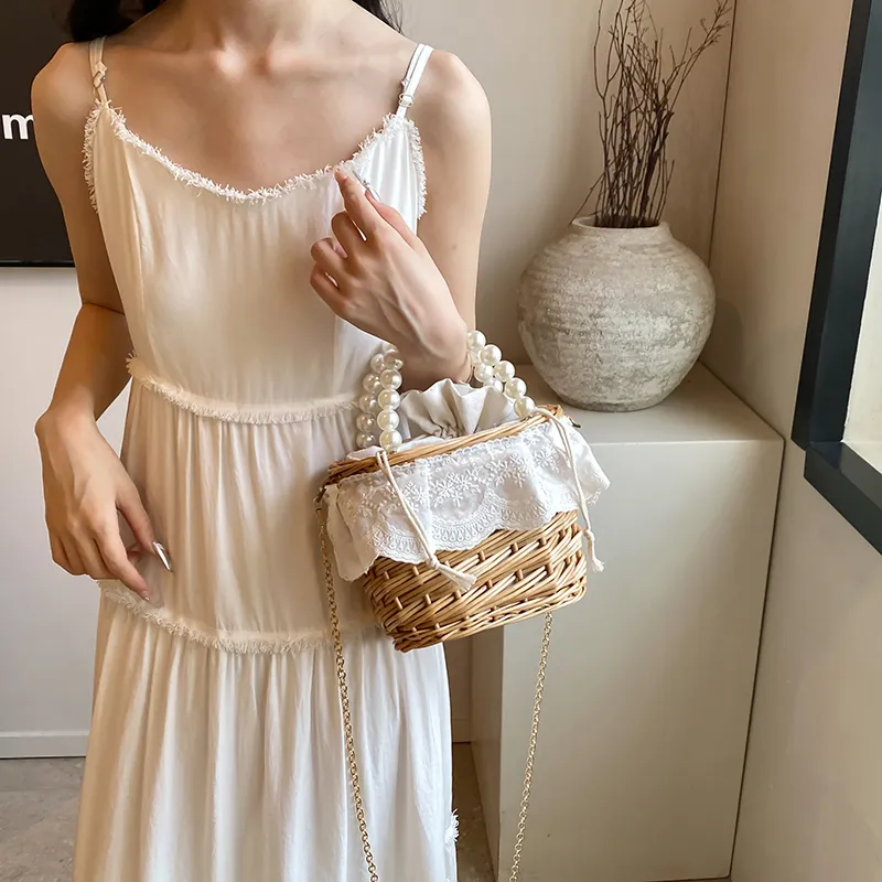 Iman's House Special Material Shoulder Bag Women's Round White/Square White/Square Multicolor-2