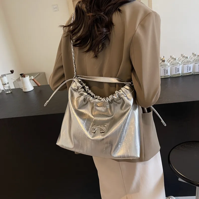 Iman's House PU Shoulder Bag Women's Silver/White/Black-1