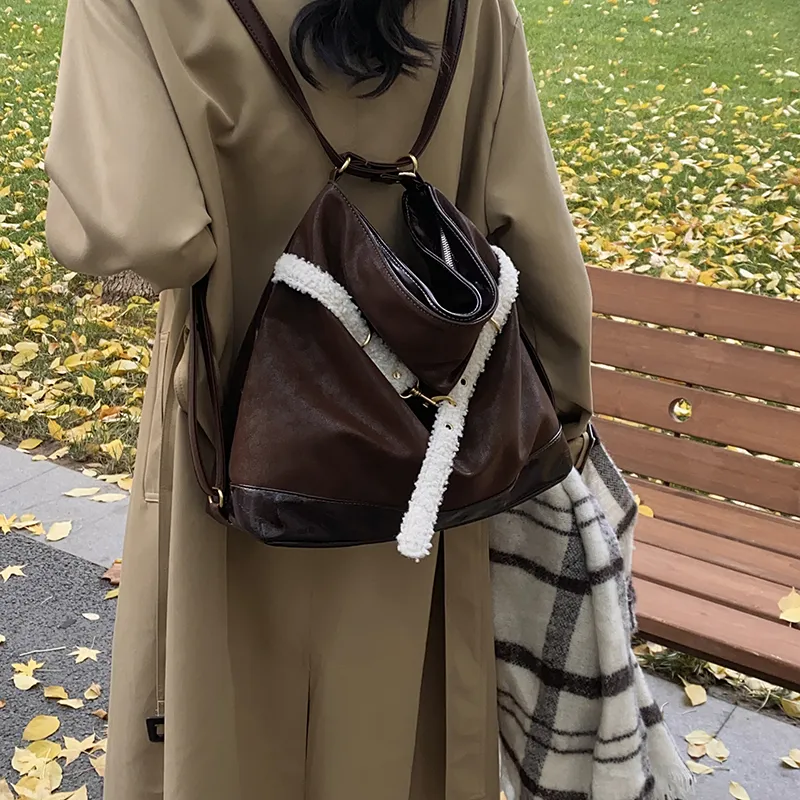 Iman's House PU Backpack On The Shoulder Women's Brown/Coffee-8
