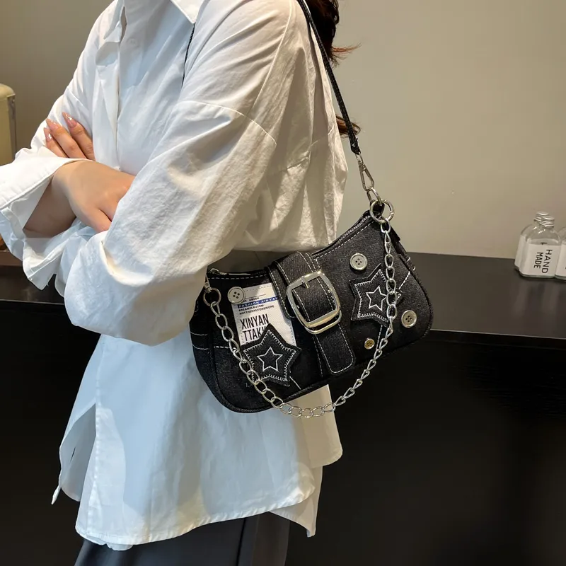 Iman's House Denim Shoulder Bag Women's Blue/Black-5