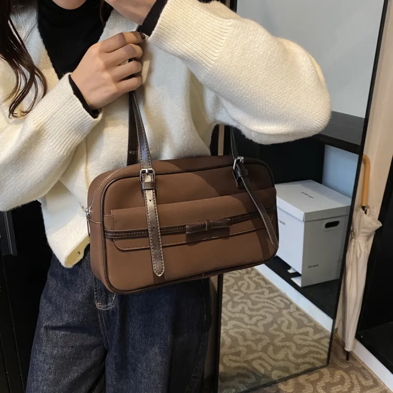 Iman's House PU & Matte Bowling Bag Shoulder Bag Women's Brown/Coffee/Gray/Black-8